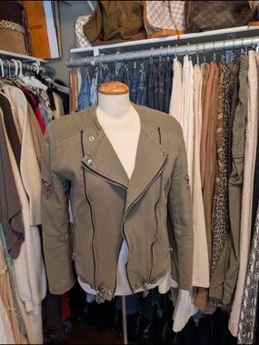 Women's Olive Asymmetric Zipper Moto Jacket
